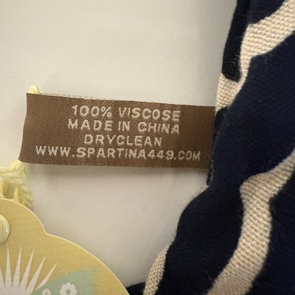Spartina 449 Scarf Sallie Ann Navy Cream Geometric Fringe Wrap Shawl NEW - Picture 6 of 8